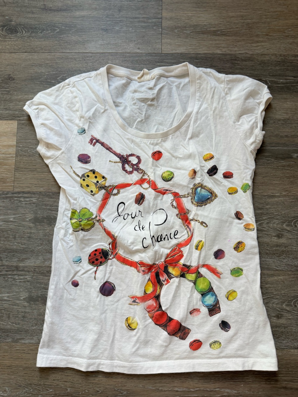 White Graphic Short Sleeve Tee with Colorful Charm Print
